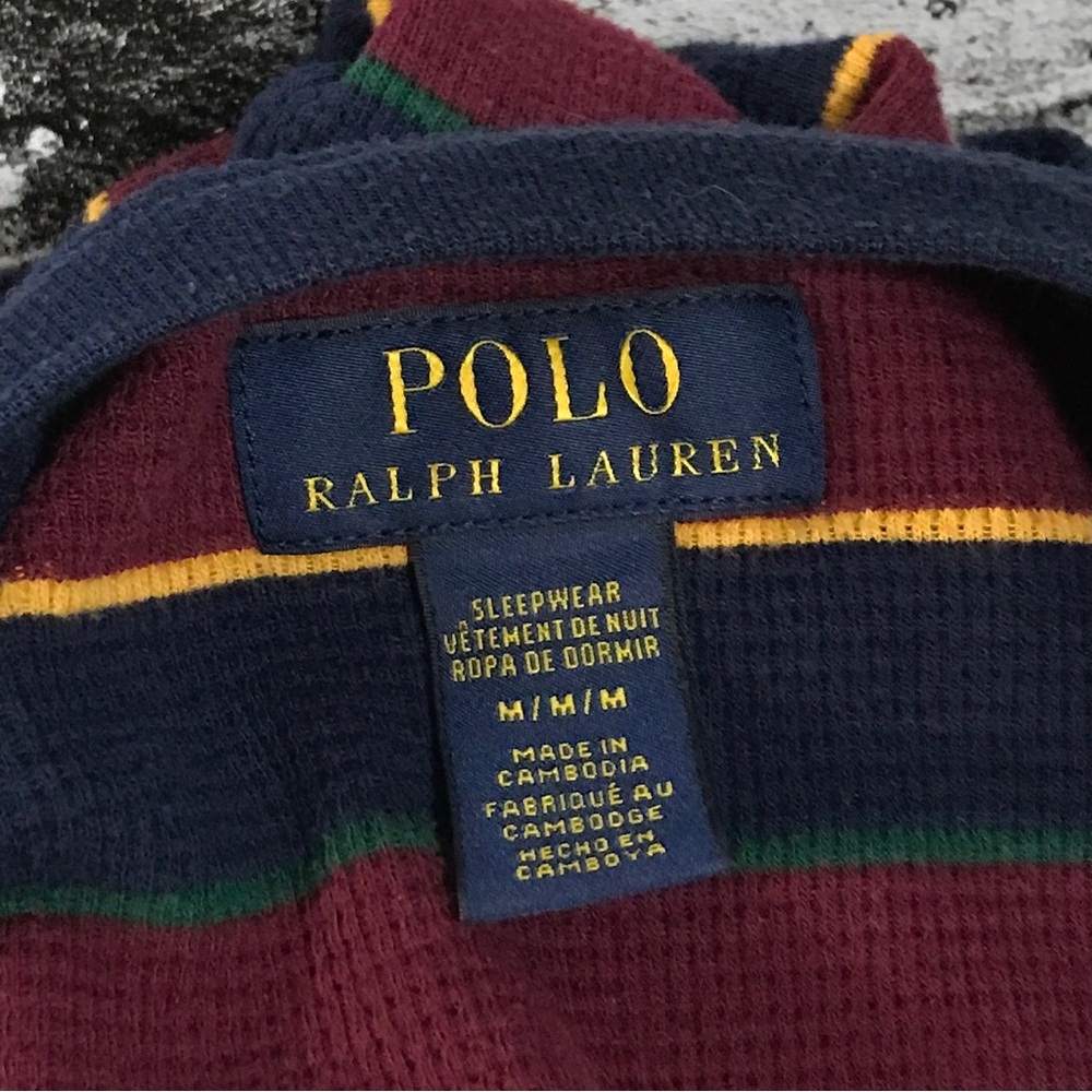 Polo Ralph Lauren Waffle Striped Long Sleeve Crewneck Navy Burgundy - Picture 4 of 4